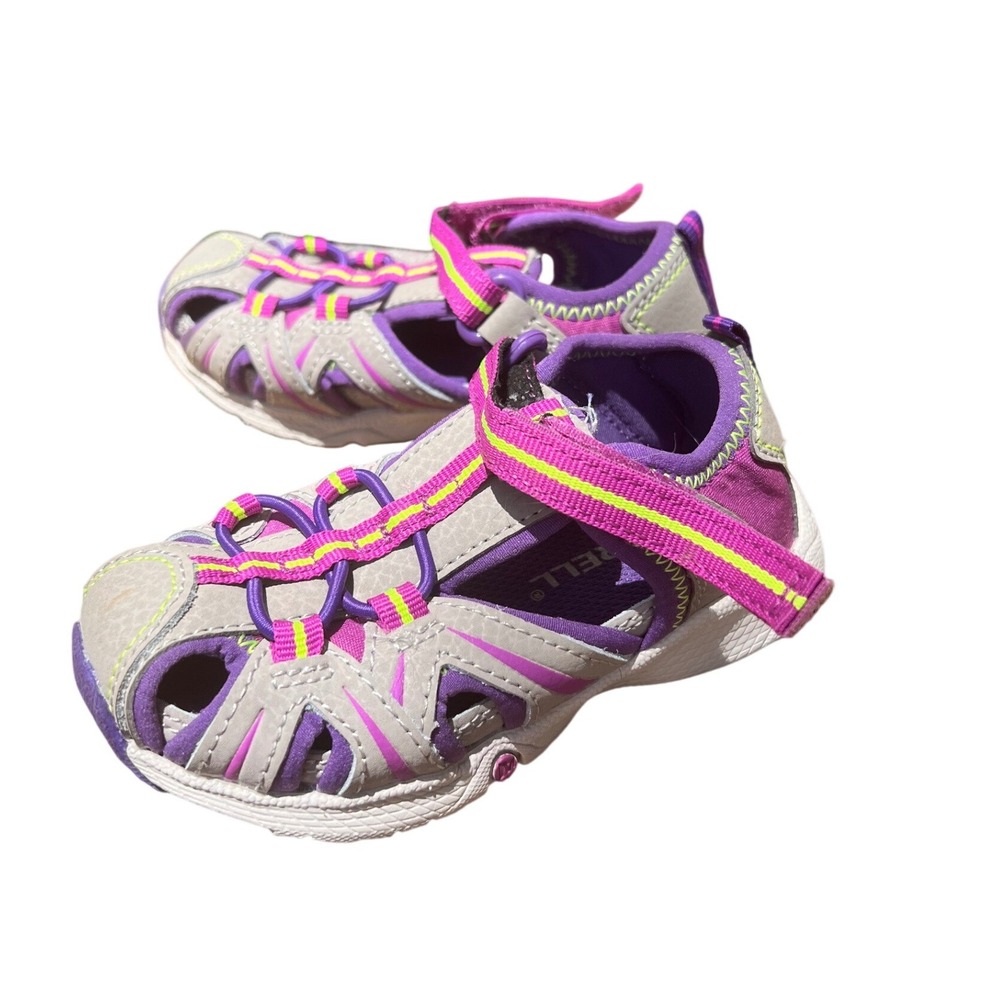 Merrell Hydro Kids Sport Sandals Grey Purple Neon Lime Green ML164504 Size 7W